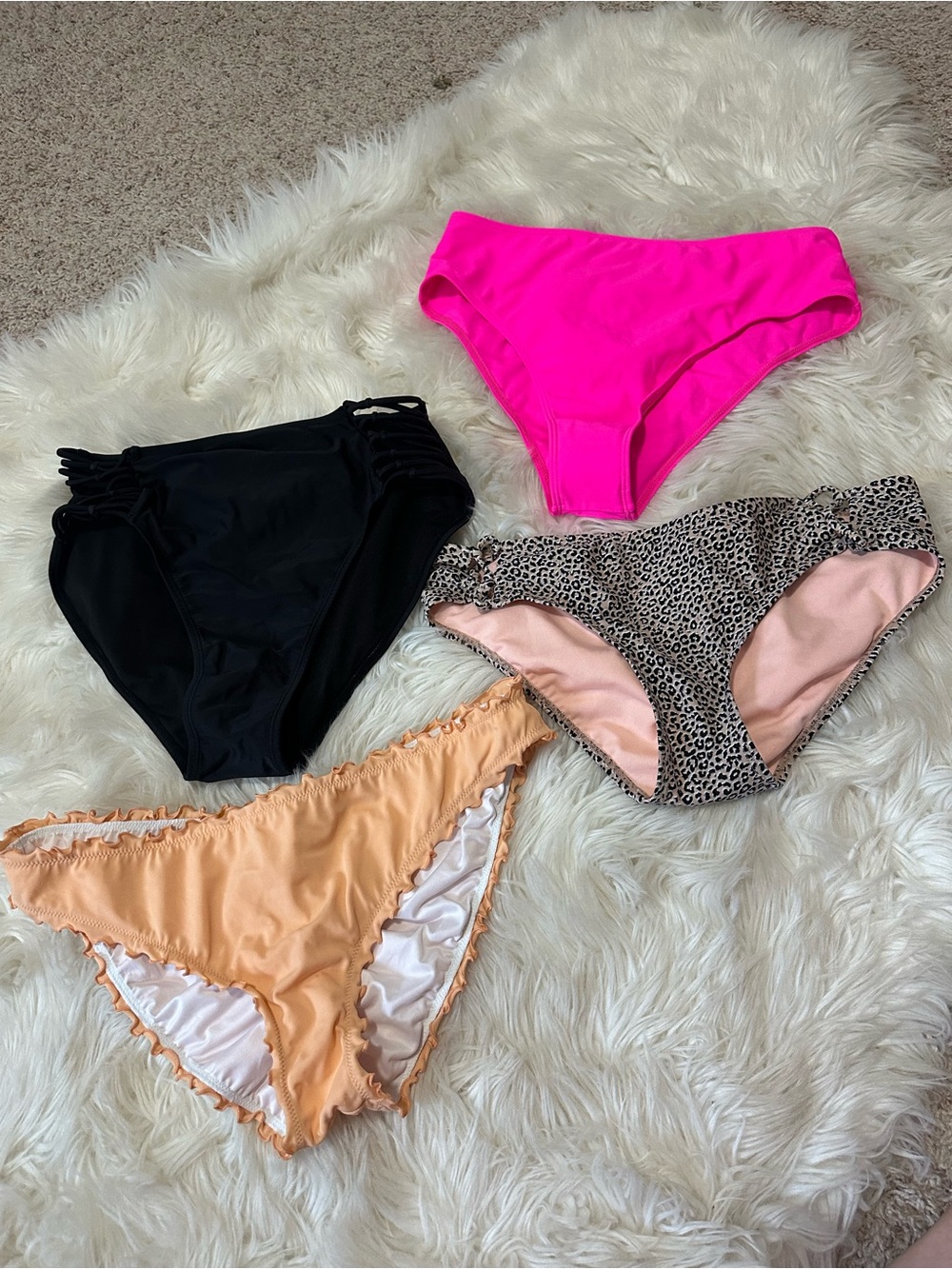 Mixed brands all large Bikini Bottom Set - Black, Hot Pink, Peach, Leopard